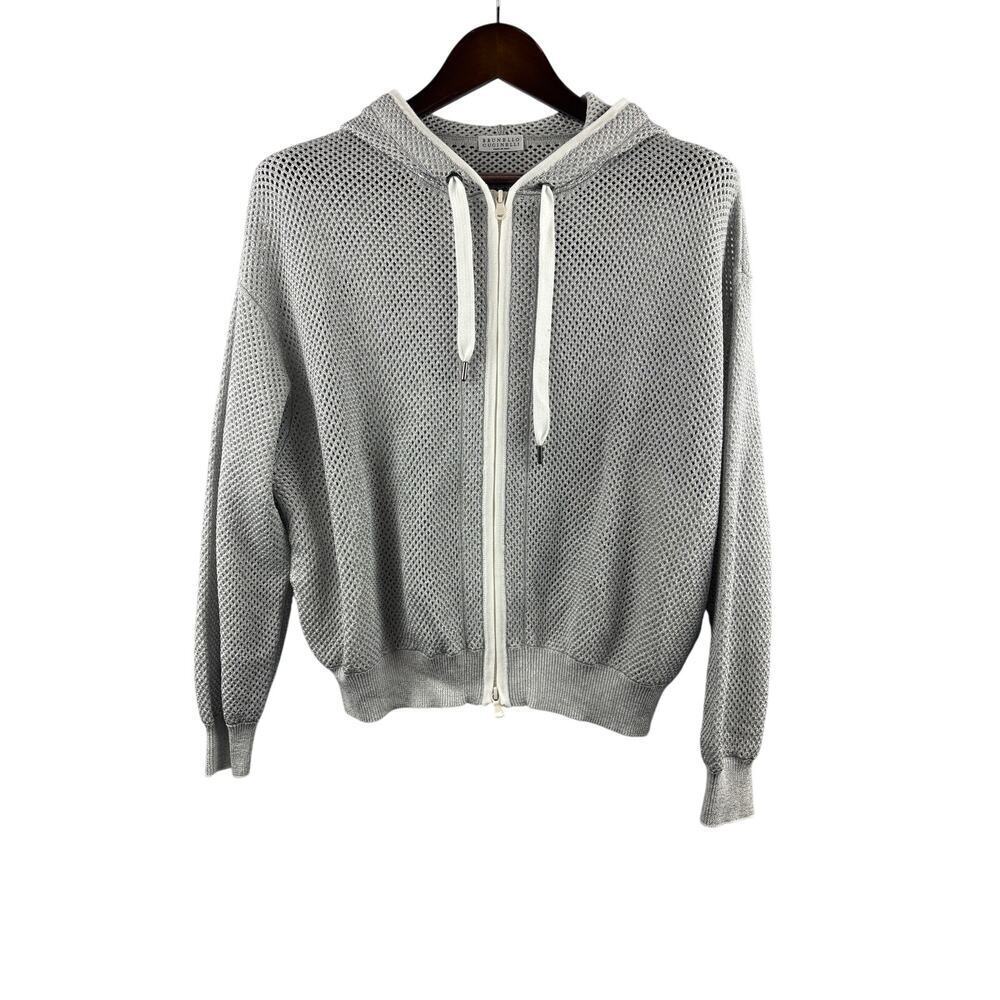 Women’s Brunello Cucinelli XS Silver Mesh Knit Zip-Up Hoodie